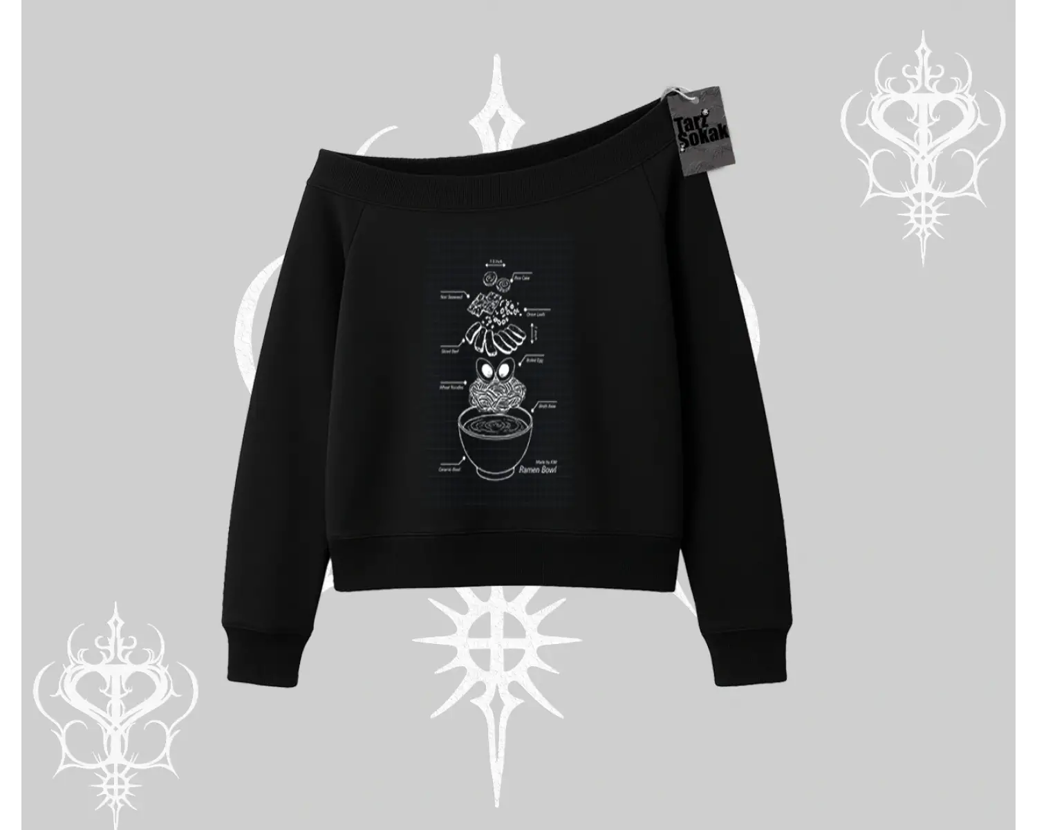 Kayık Yaka Sweatshirt Noodle Theory Hand Drawn Concept