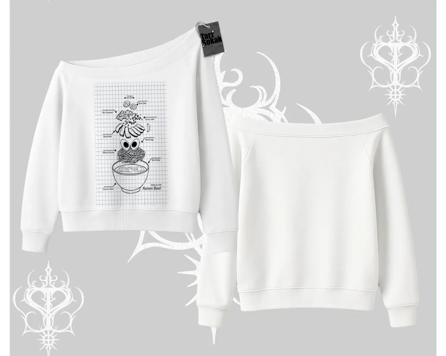 Kayık Yaka Sweatshirt Noodle Theory Hand Drawn Concept
