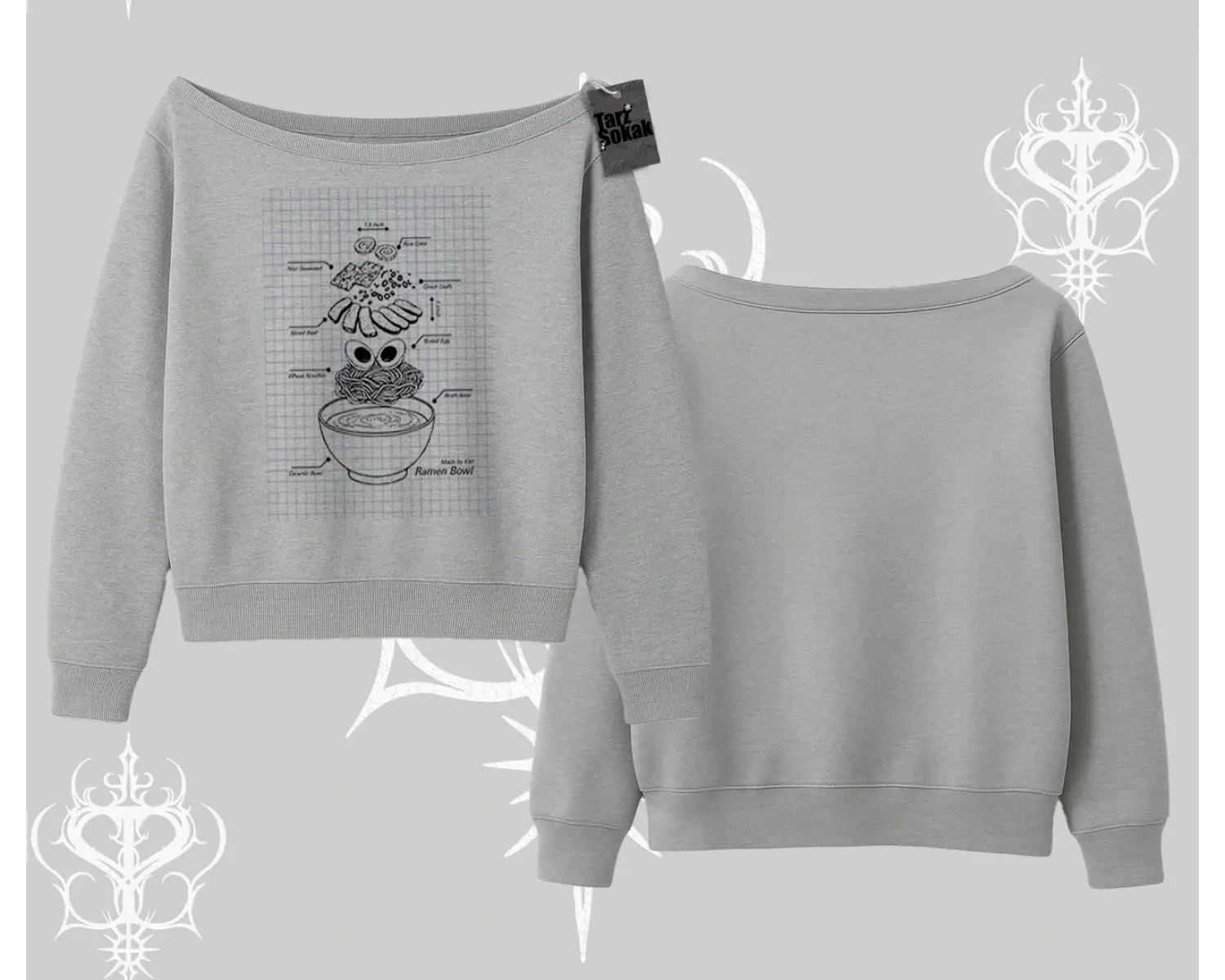 Kayık Yaka Sweatshirt Noodle Theory Hand Drawn Concept
