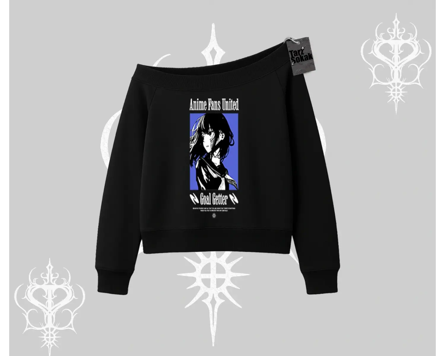 Kayık Yaka Sweatshirt Oversize Anime Kız Baskılı