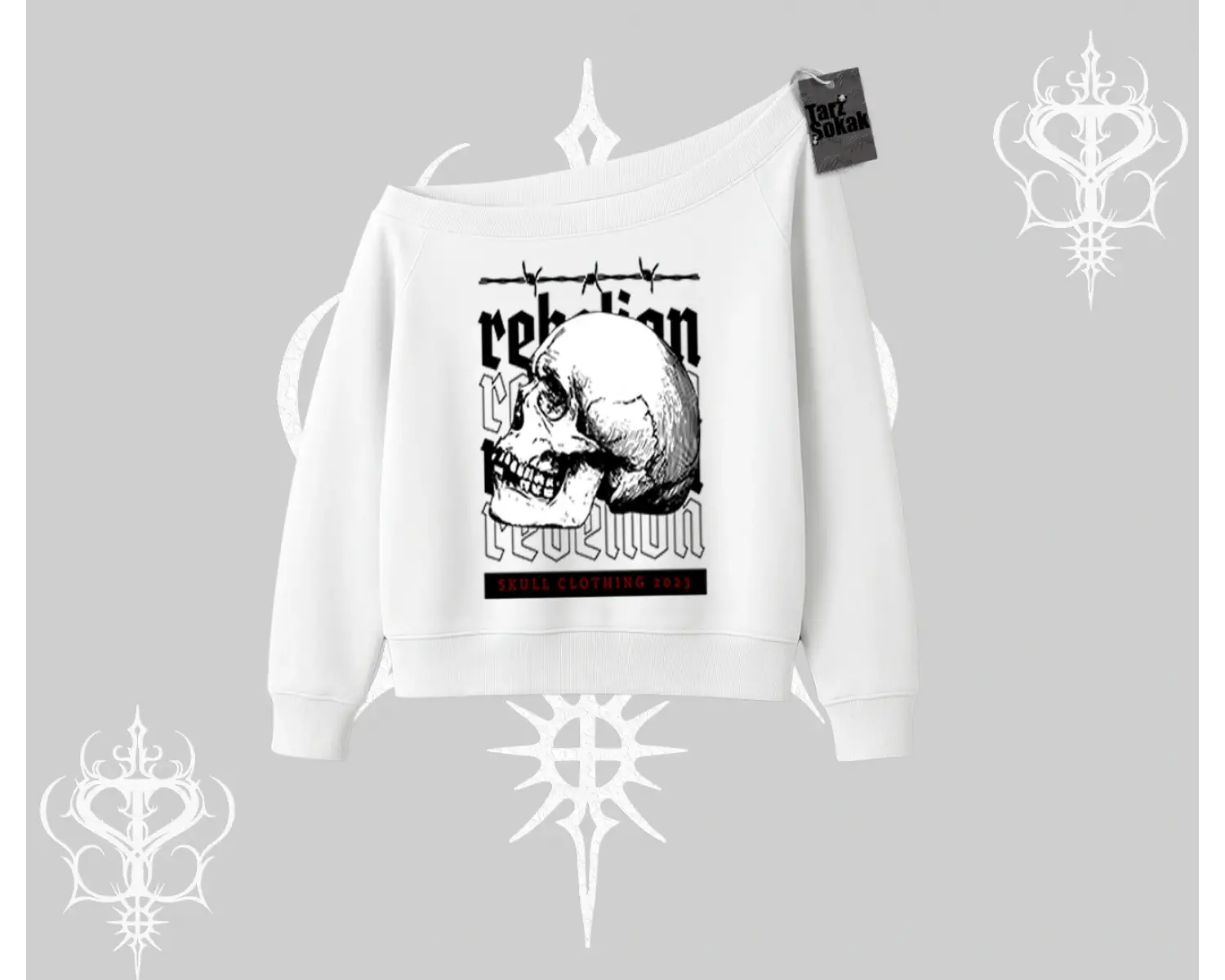 Kayık Yaka Sweatshirt Rebellion Skull Underground Street Legacy