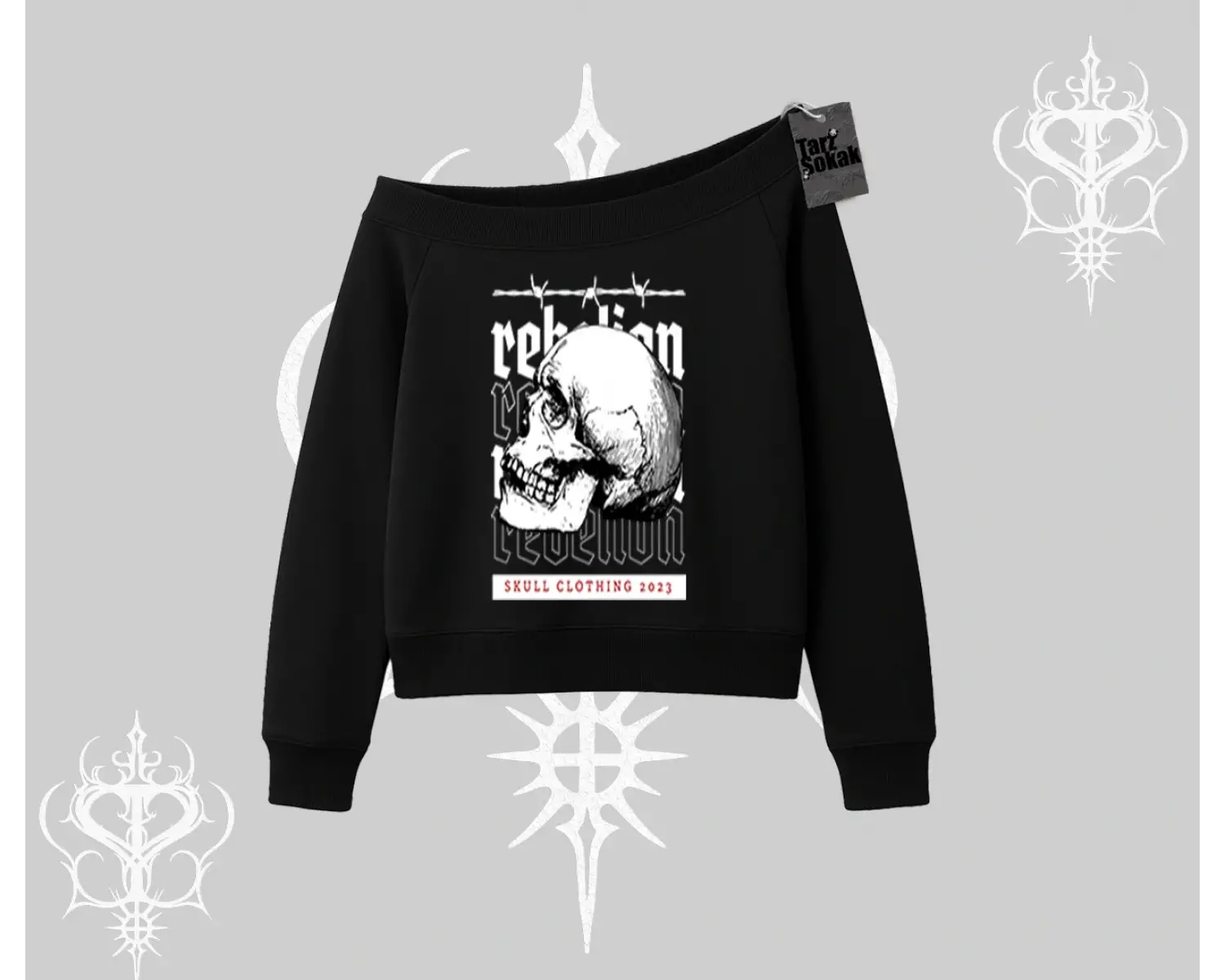 Kayık Yaka Sweatshirt Rebellion Skull Underground Street Legacy