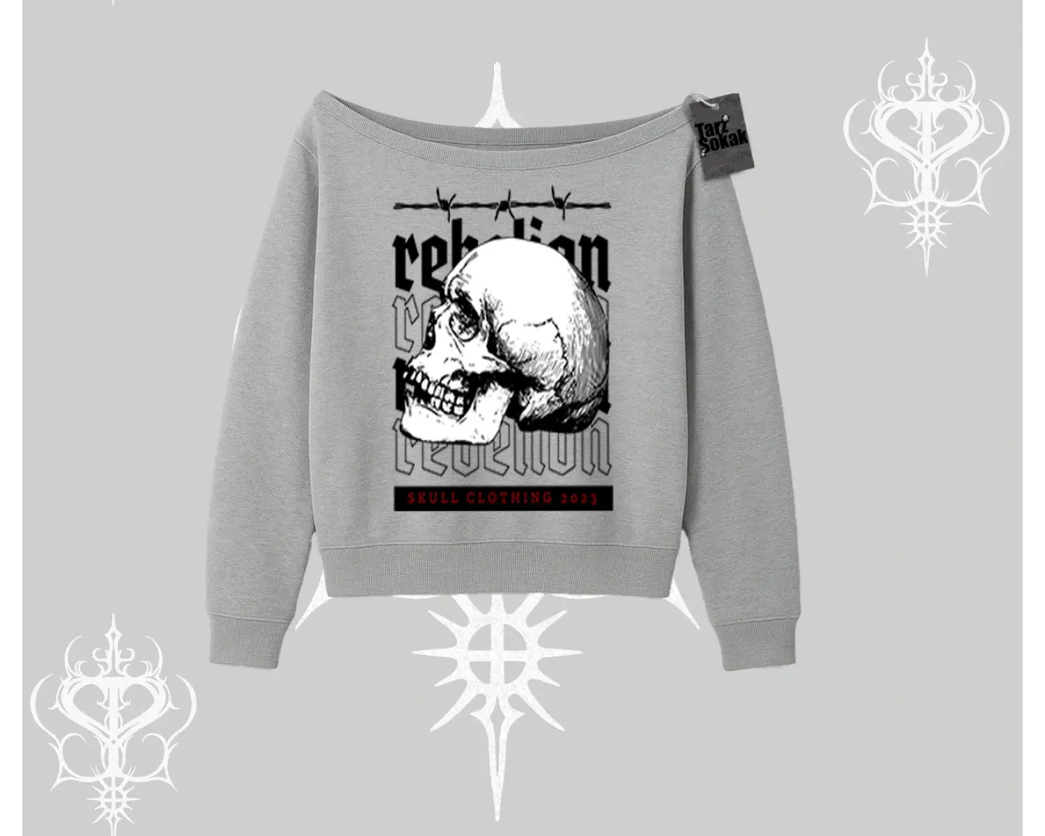 Kayık Yaka Sweatshirt Rebellion Skull Underground Street Legacy