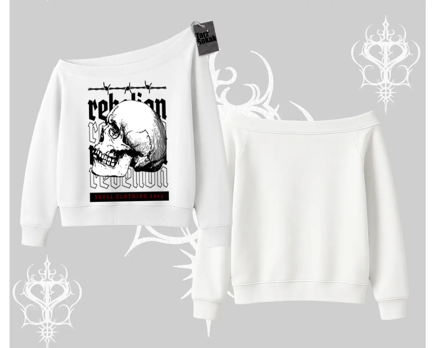 Kayık Yaka Sweatshirt Rebellion Skull Underground Street Legacy