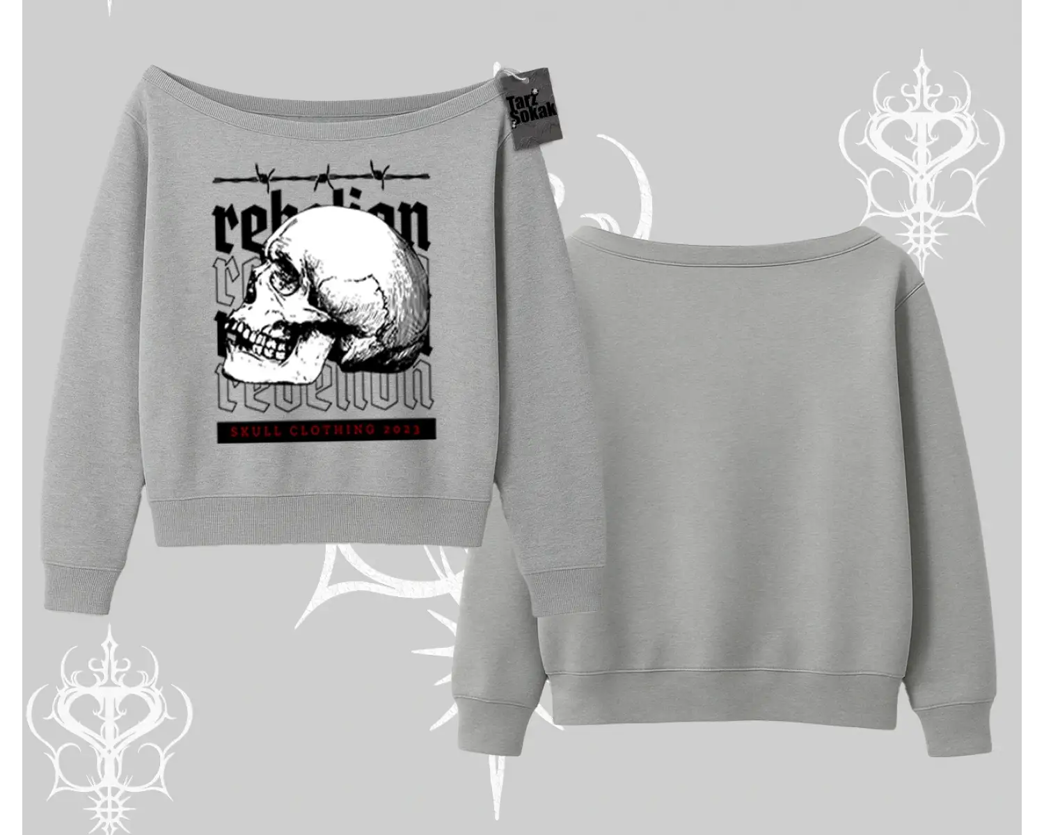 Kayık Yaka Sweatshirt Rebellion Skull Underground Street Legacy