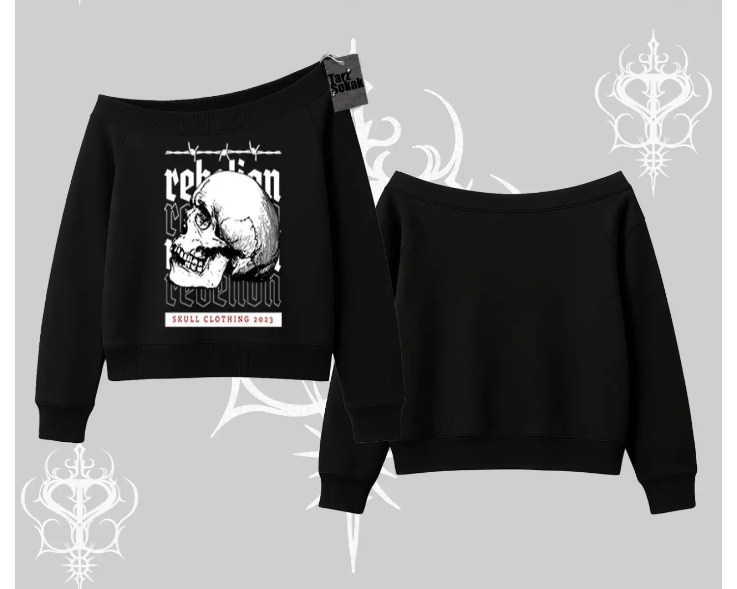Kayık Yaka Sweatshirt Rebellion Skull Underground Street Legacy