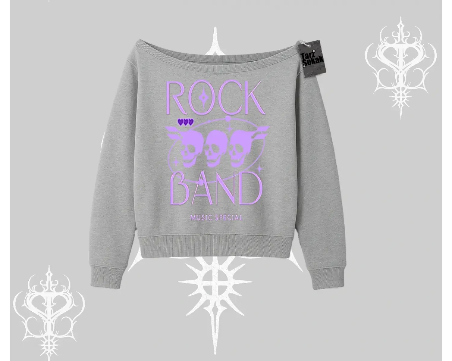 Kayık Yaka Sweatshirt Rock Band Street Noise Culture