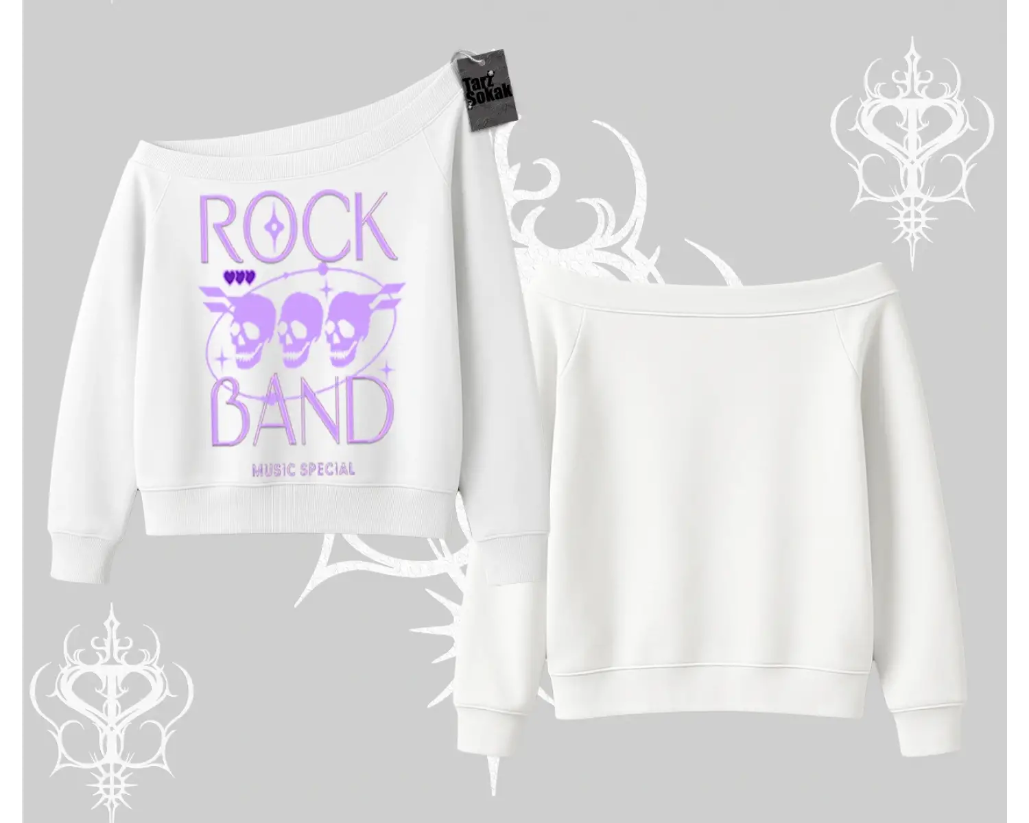 Kayık Yaka Sweatshirt Rock Band Street Noise Culture