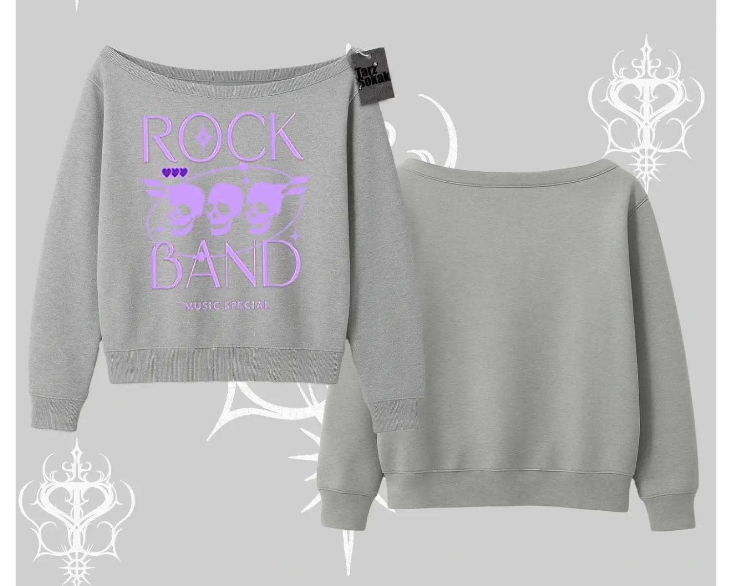 Kayık Yaka Sweatshirt Rock Band Street Noise Culture