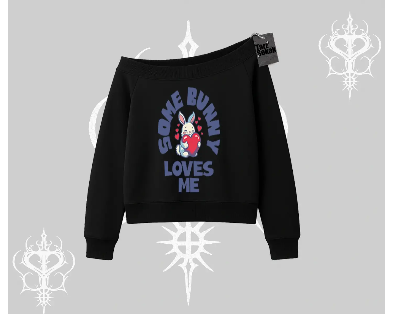 Kayık Yaka Sweatshirt Sevimli Tavşan Some Bunny Loves Me Baskılı