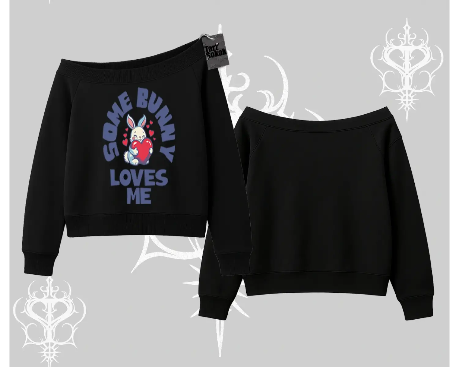 Kayık Yaka Sweatshirt Sevimli Tavşan Some Bunny Loves Me Baskılı