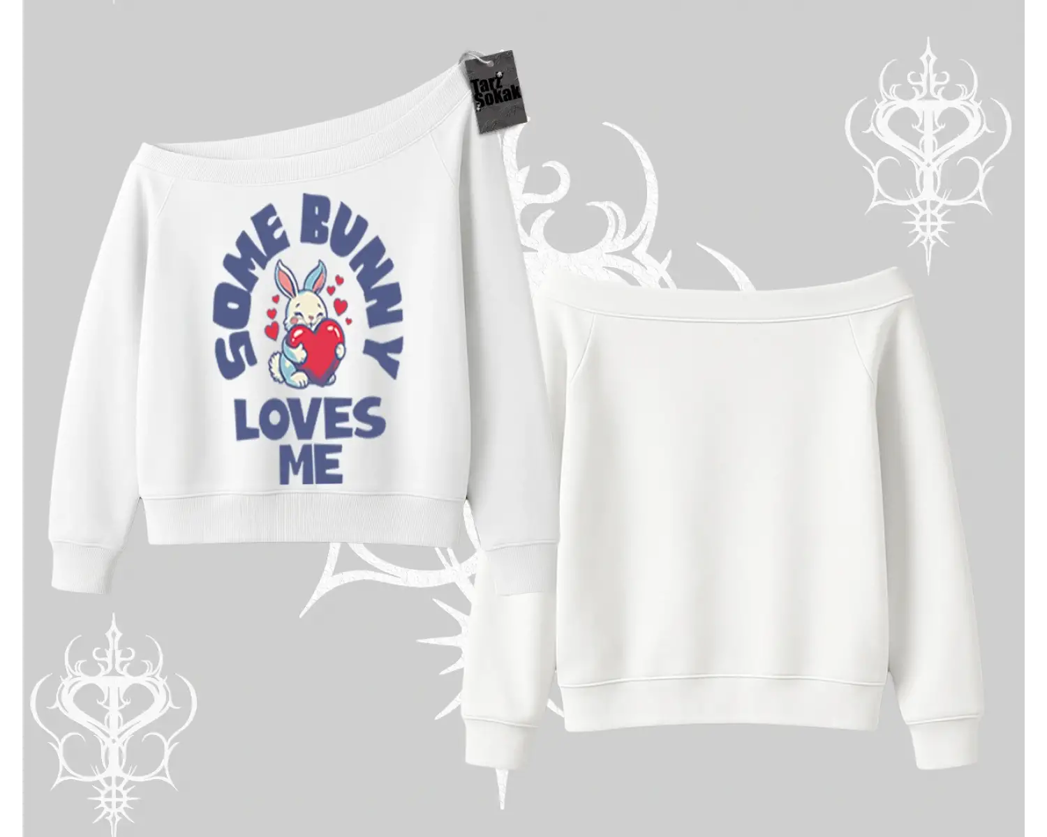 Kayık Yaka Sweatshirt Sevimli Tavşan Some Bunny Loves Me Baskılı