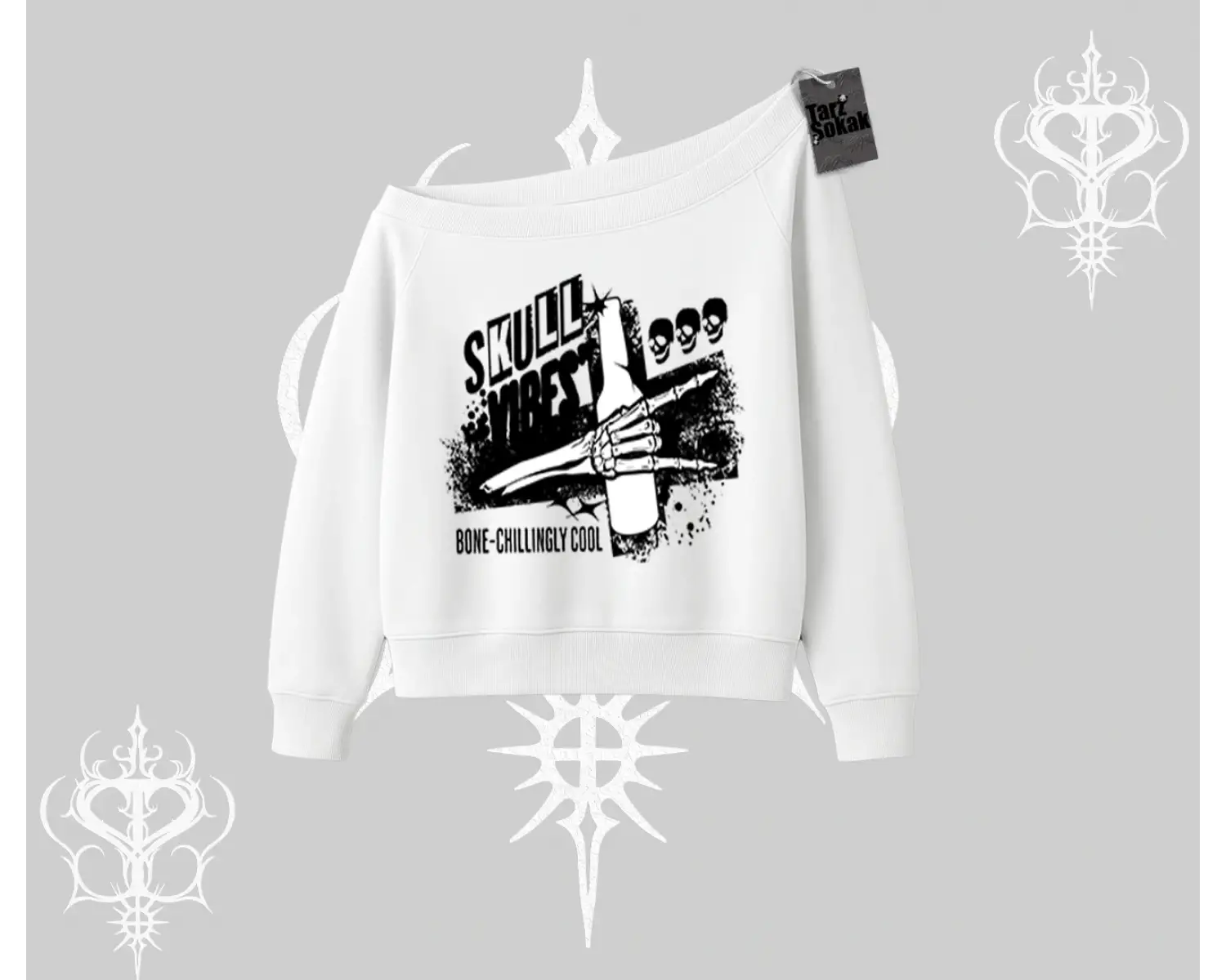 Kayık Yaka Sweatshirt Skull Impact Bone Chilling Street Icon