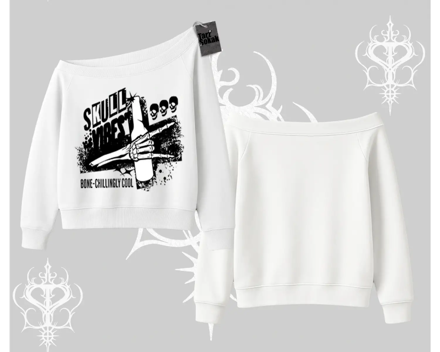 Kayık Yaka Sweatshirt Skull Impact Bone Chilling Street Icon