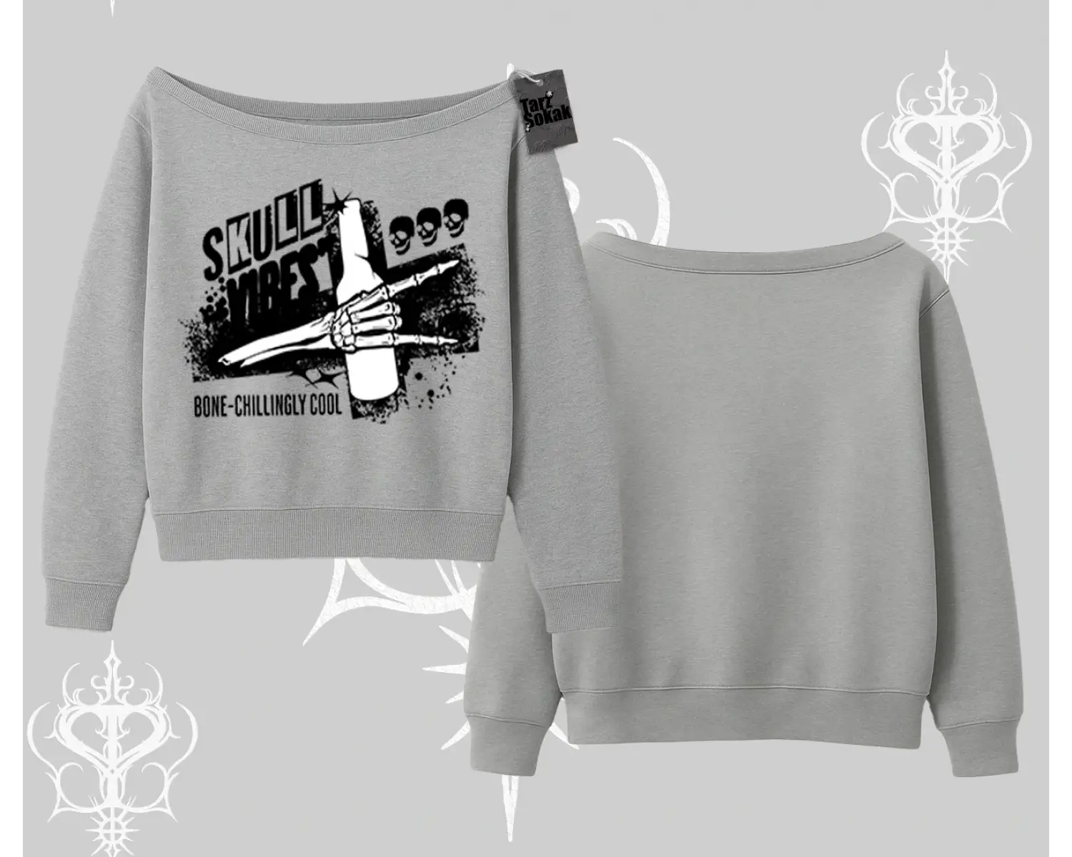 Kayık Yaka Sweatshirt Skull Impact Bone Chilling Street Icon