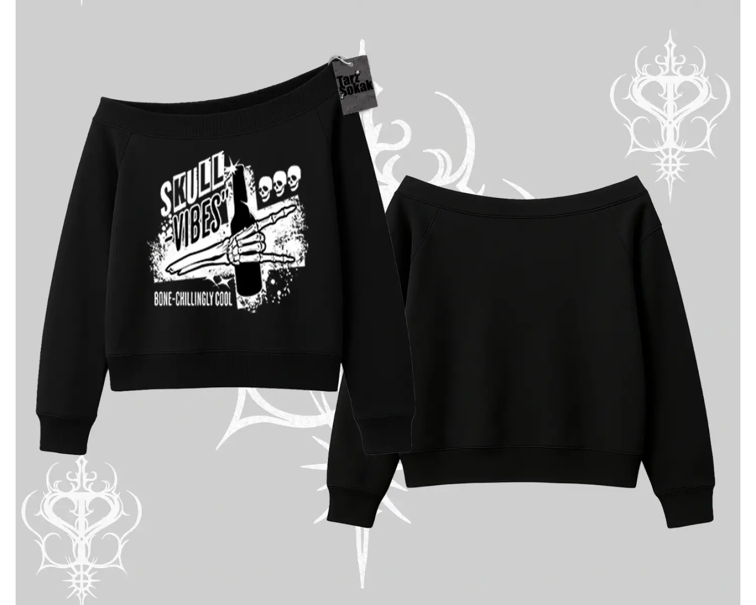 Kayık Yaka Sweatshirt Skull Impact Bone Chilling Street Icon