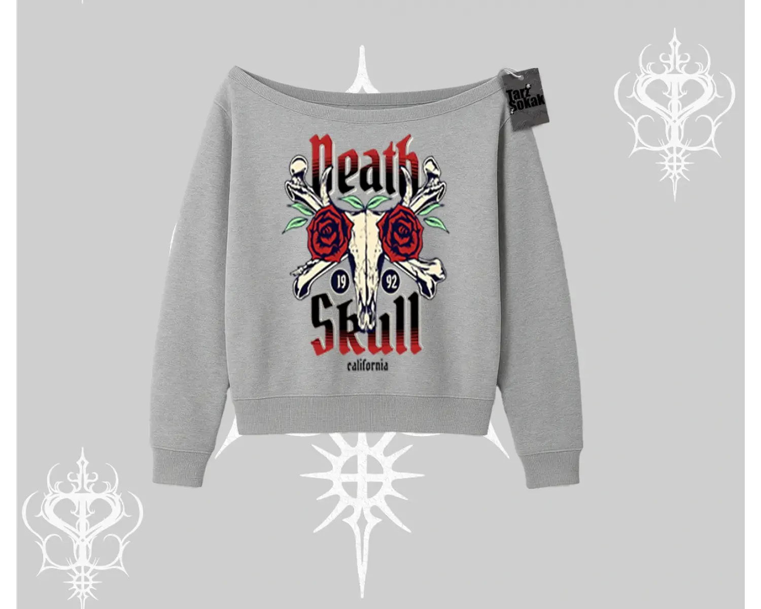 Kayık Yaka Sweatshirt Skull & Roses Vintage West Coast Rebellion