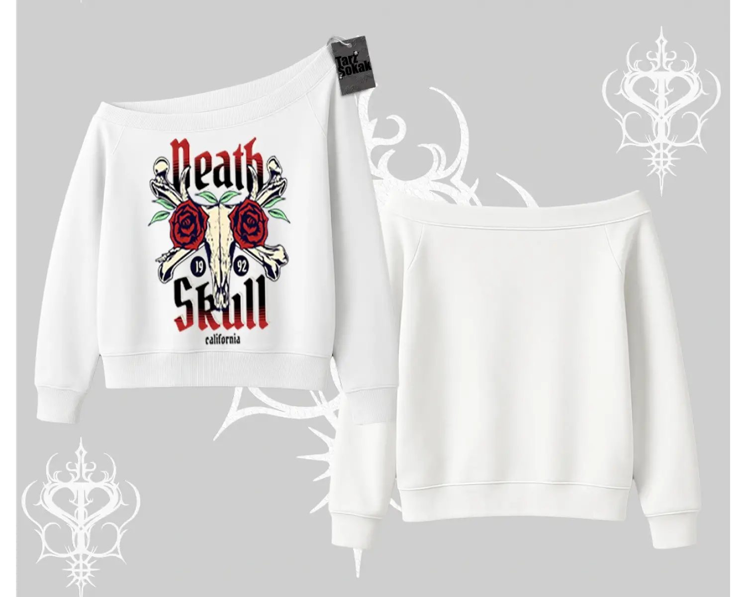 Kayık Yaka Sweatshirt Skull & Roses Vintage West Coast Rebellion