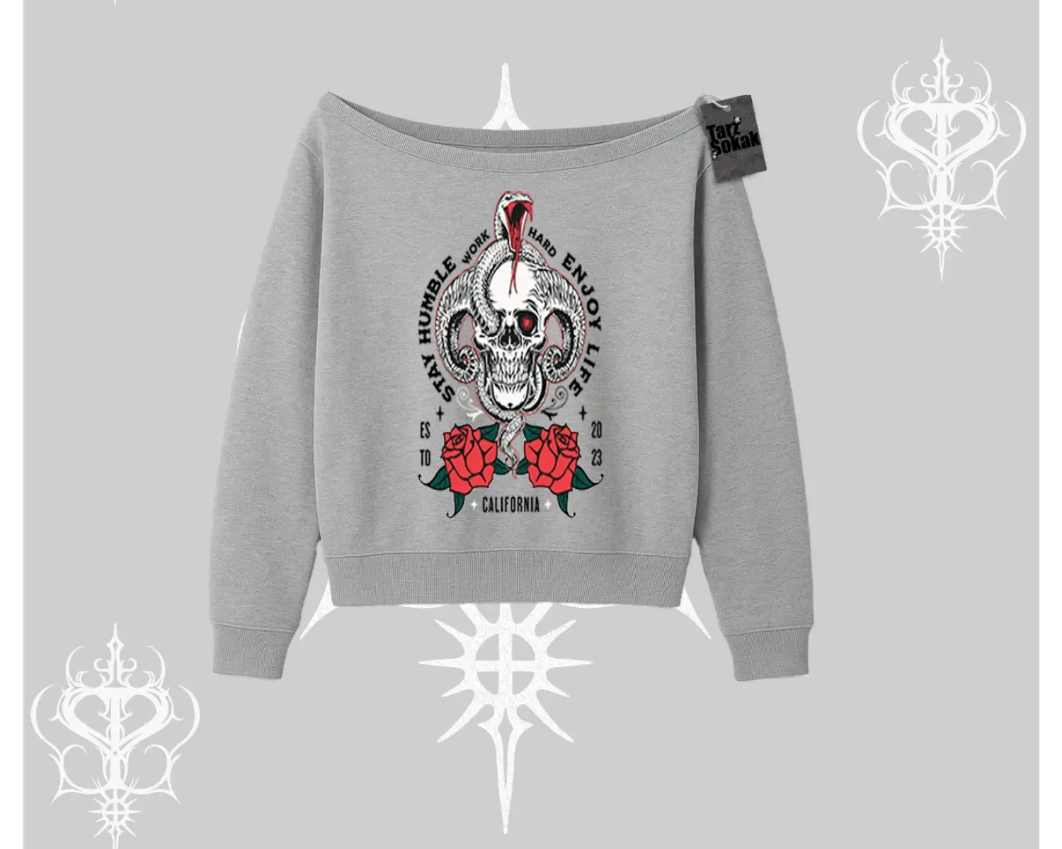 Kayık Yaka Sweatshirt Stay Humble Work Hard Enjoy Life