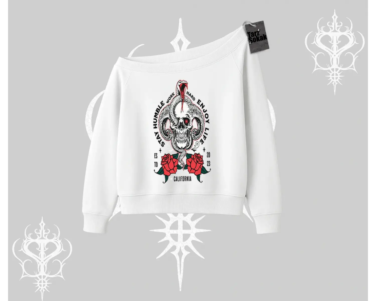 Kayık Yaka Sweatshirt Stay Humble Work Hard Enjoy Life