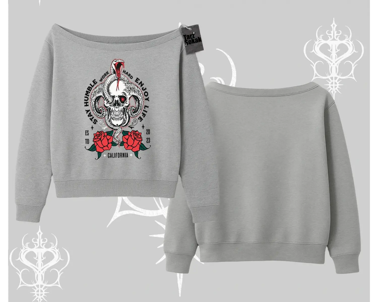 Kayık Yaka Sweatshirt Stay Humble Work Hard Enjoy Life