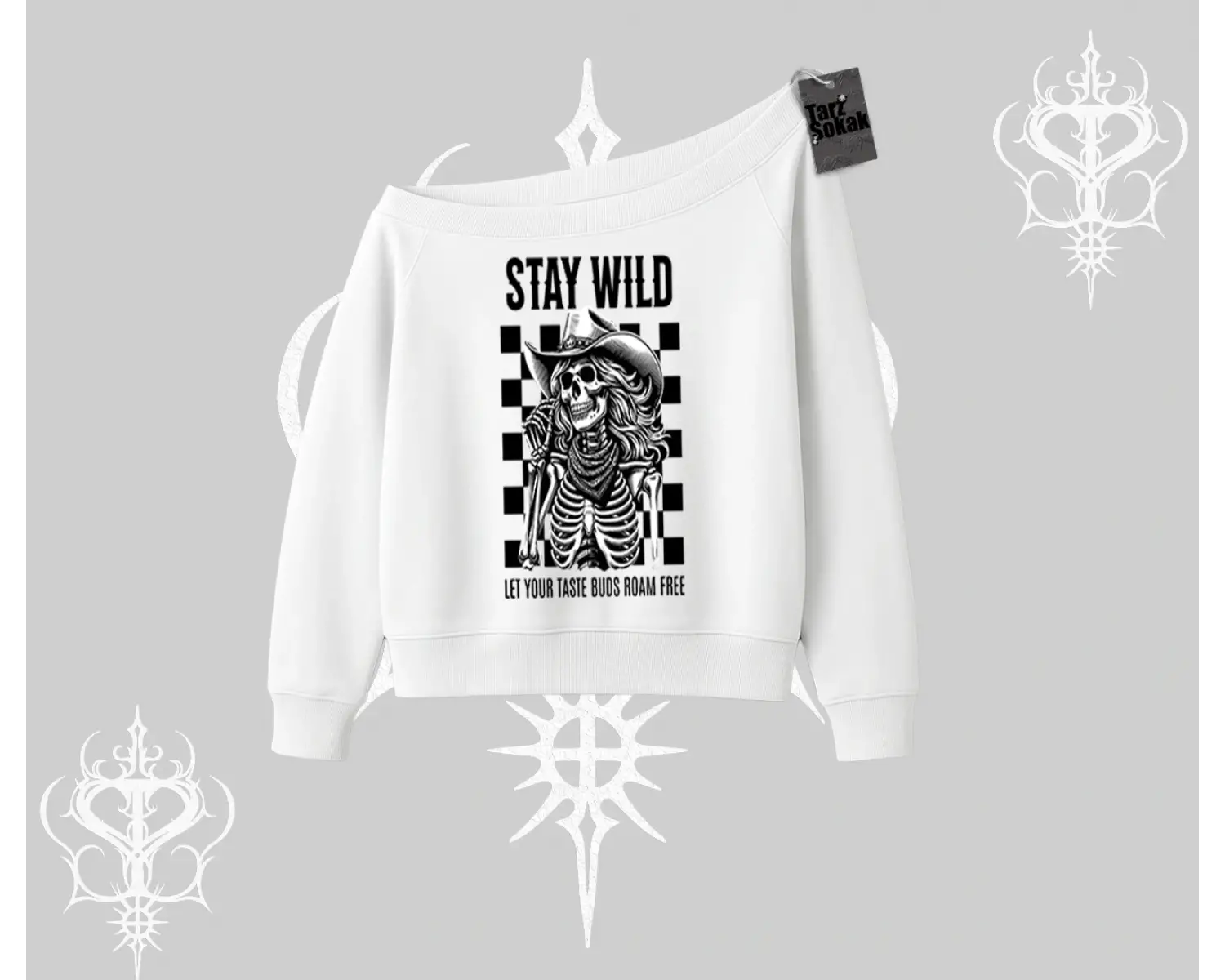 Kayık Yaka Sweatshirt Stay Wild Rock Spirit Urban Riot