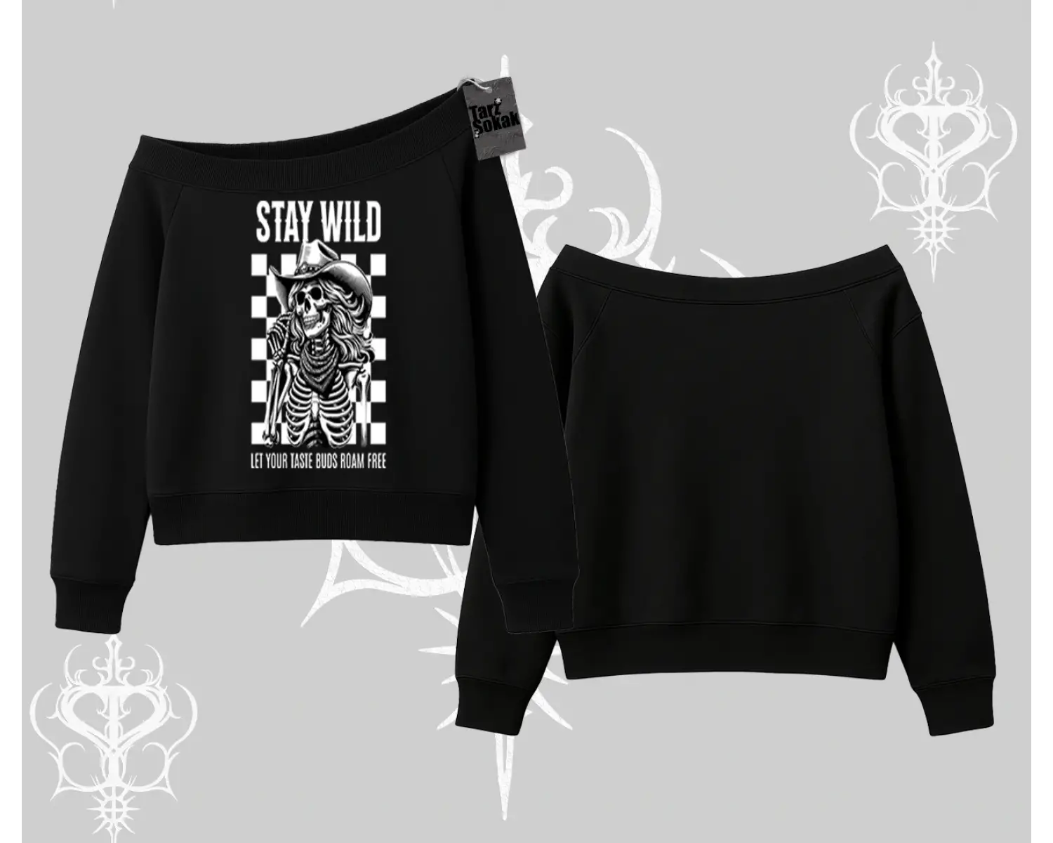 Kayık Yaka Sweatshirt Stay Wild Rock Spirit Urban Riot