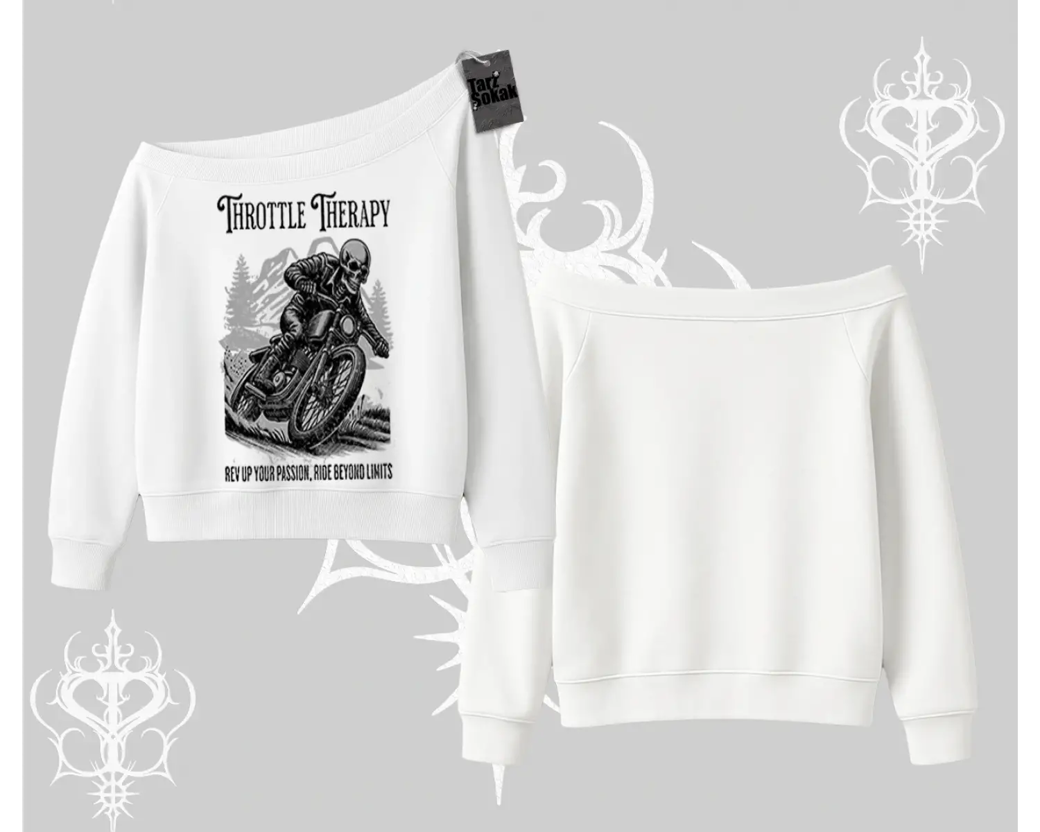 Kayık Yaka Sweatshirt Throttle Therapy No Brakes Just Freedom