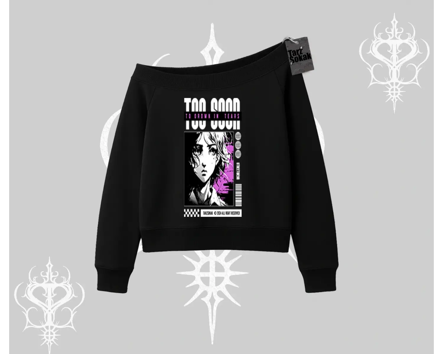 Kayık Yaka Sweatshirt Too Good Anime Girl Grafik Baskılı
