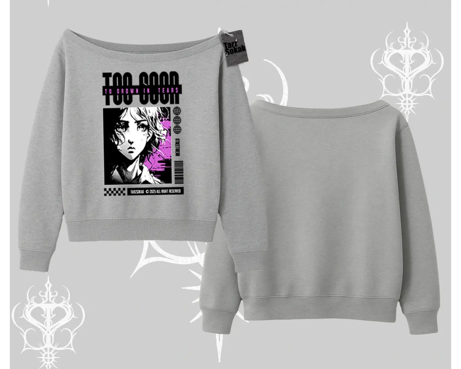 Kayık Yaka Sweatshirt Too Good Anime Girl Grafik Baskılı