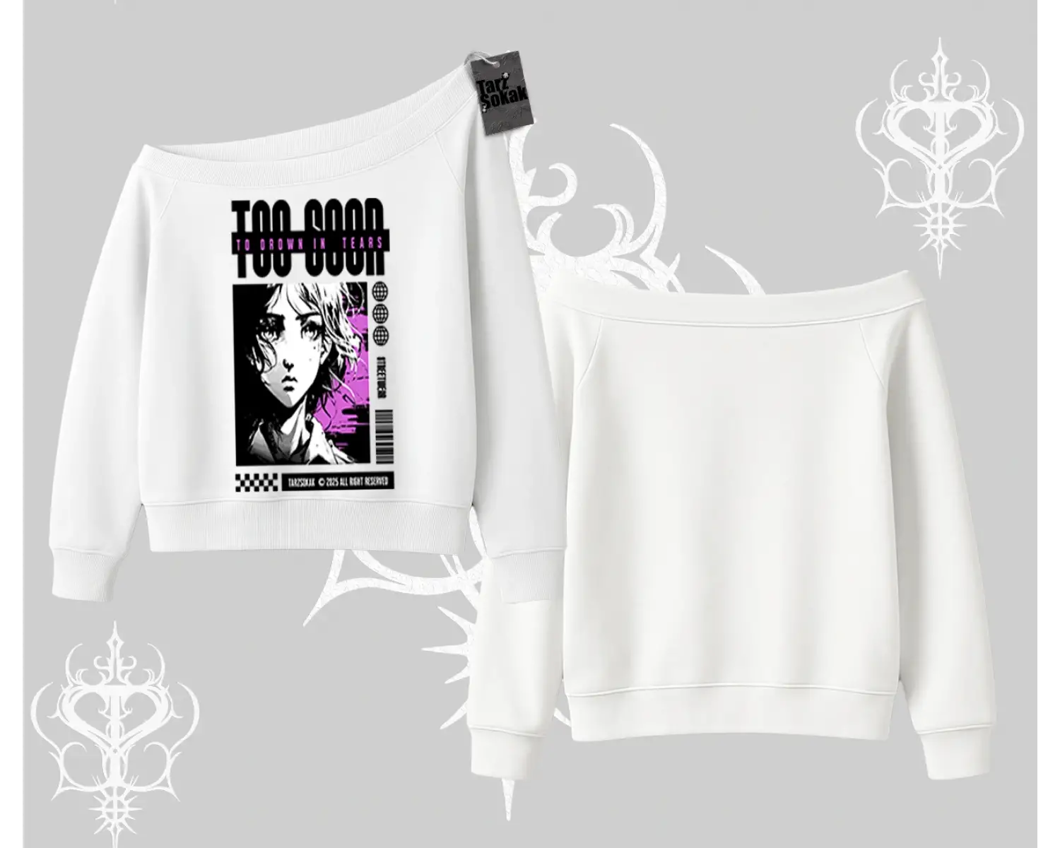 Kayık Yaka Sweatshirt Too Good Anime Girl Grafik Baskılı