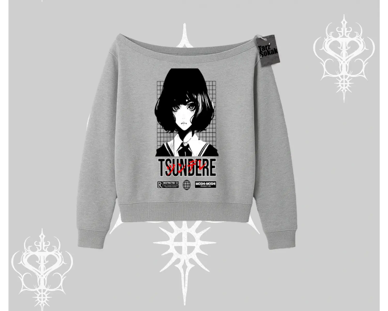 Kayık Yaka Sweatshirt Tsundere Anime Japanese Style Baskılı