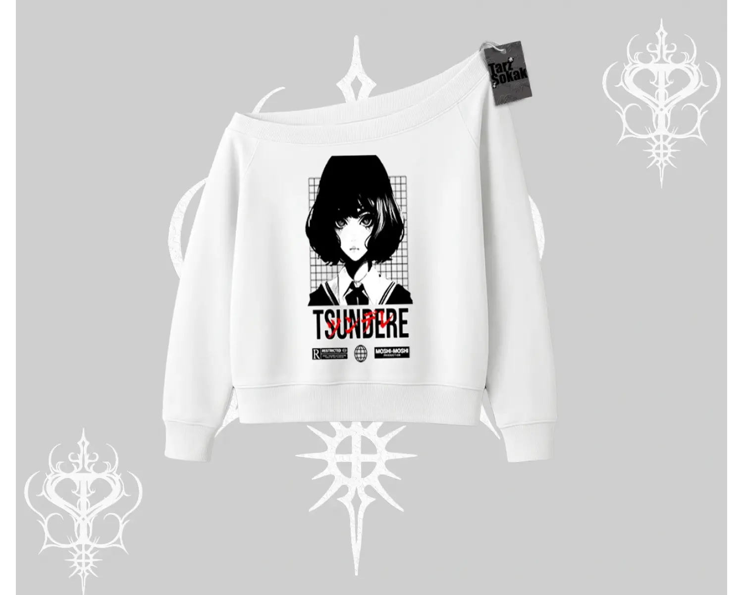 Kayık Yaka Sweatshirt Tsundere Anime Japanese Style Baskılı