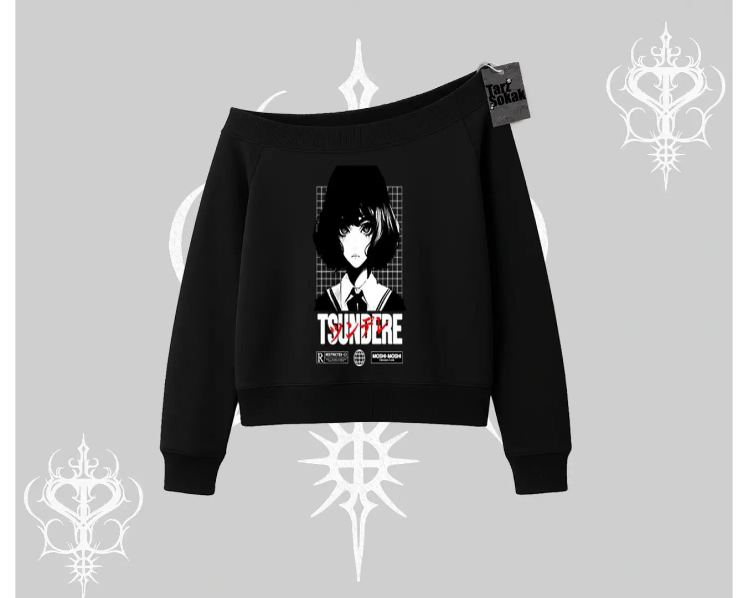 Kayık Yaka Sweatshirt Tsundere Anime Japanese Style Baskılı