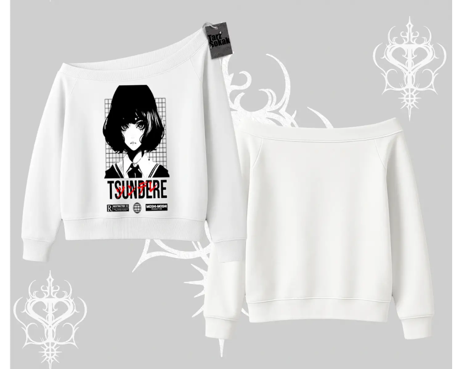 Kayık Yaka Sweatshirt Tsundere Anime Japanese Style Baskılı