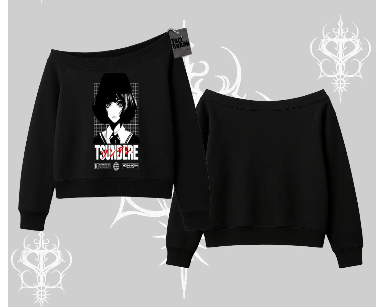 Kayık Yaka Sweatshirt Tsundere Anime Japanese Style Baskılı