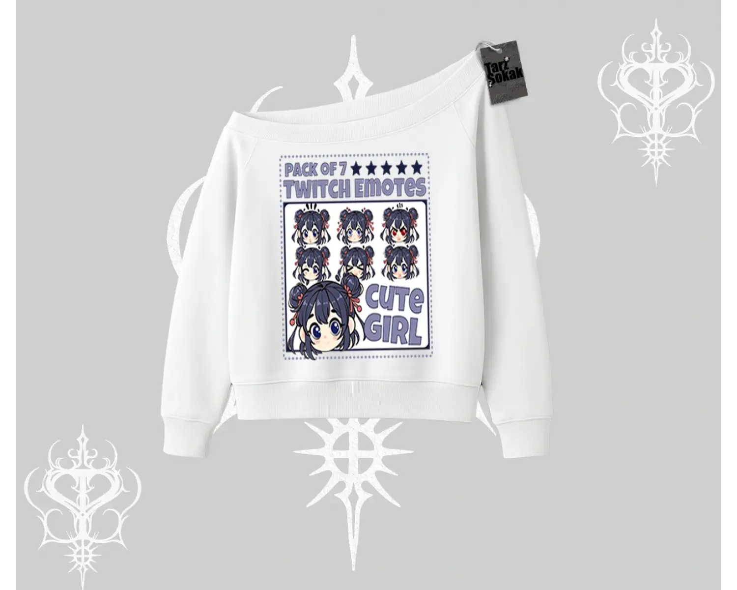 Kayık Yaka Sweatshirt Twitch Emotes Cute Girl Anime Expression