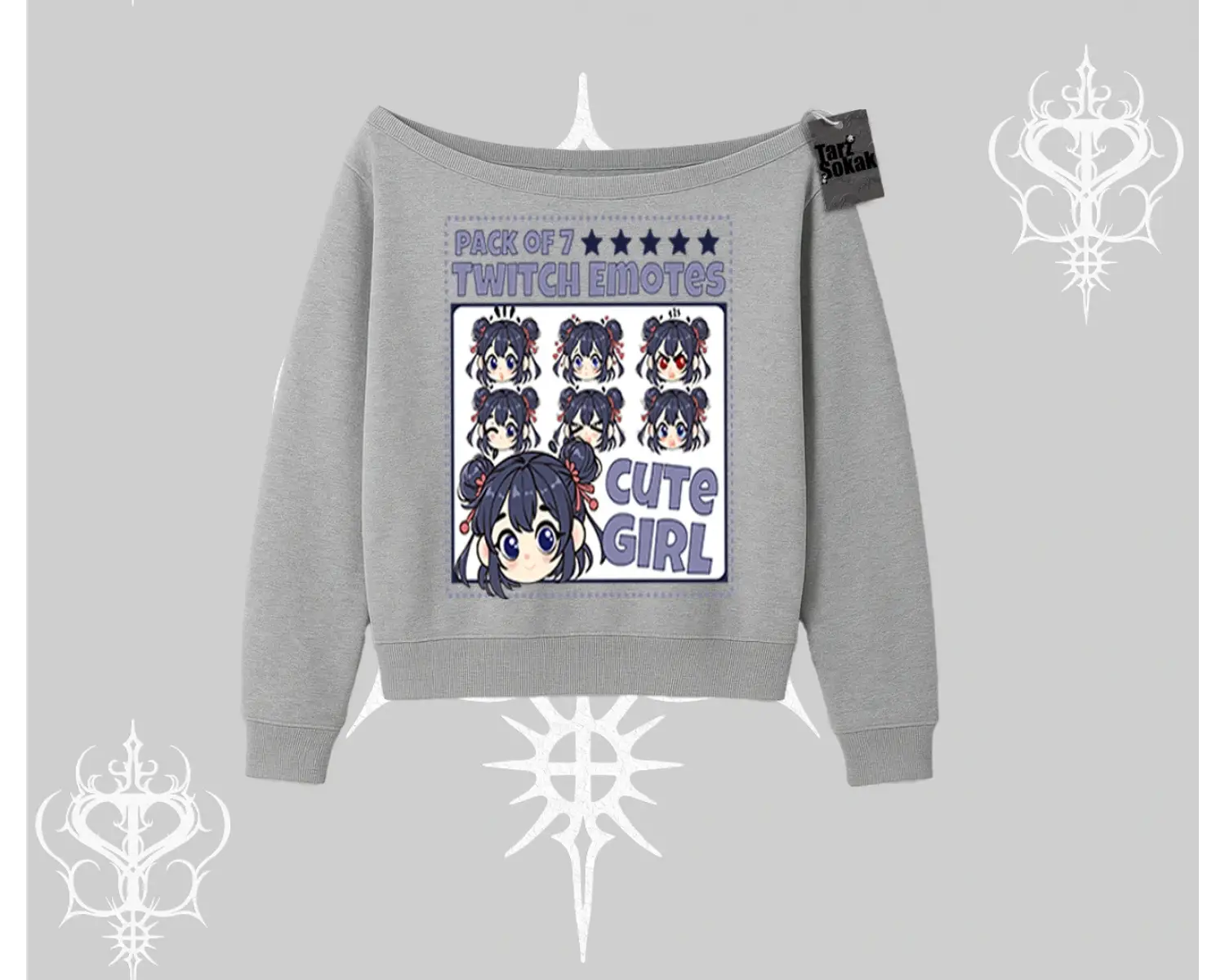 Kayık Yaka Sweatshirt Twitch Emotes Cute Girl Anime Expression