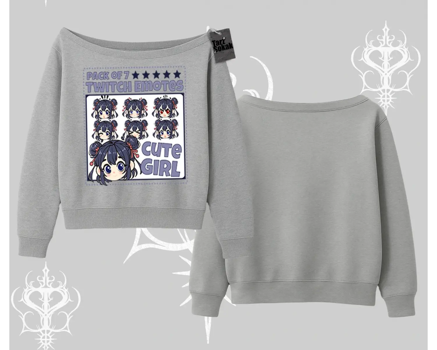 Kayık Yaka Sweatshirt Twitch Emotes Cute Girl Anime Expression