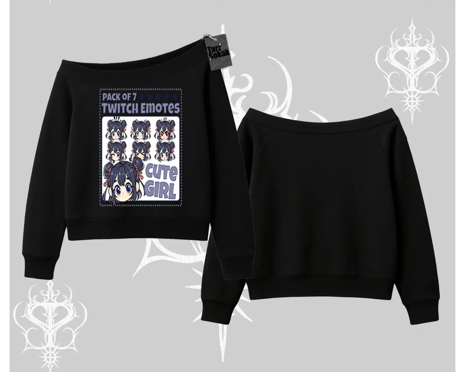 Kayık Yaka Sweatshirt Twitch Emotes Cute Girl Anime Expression