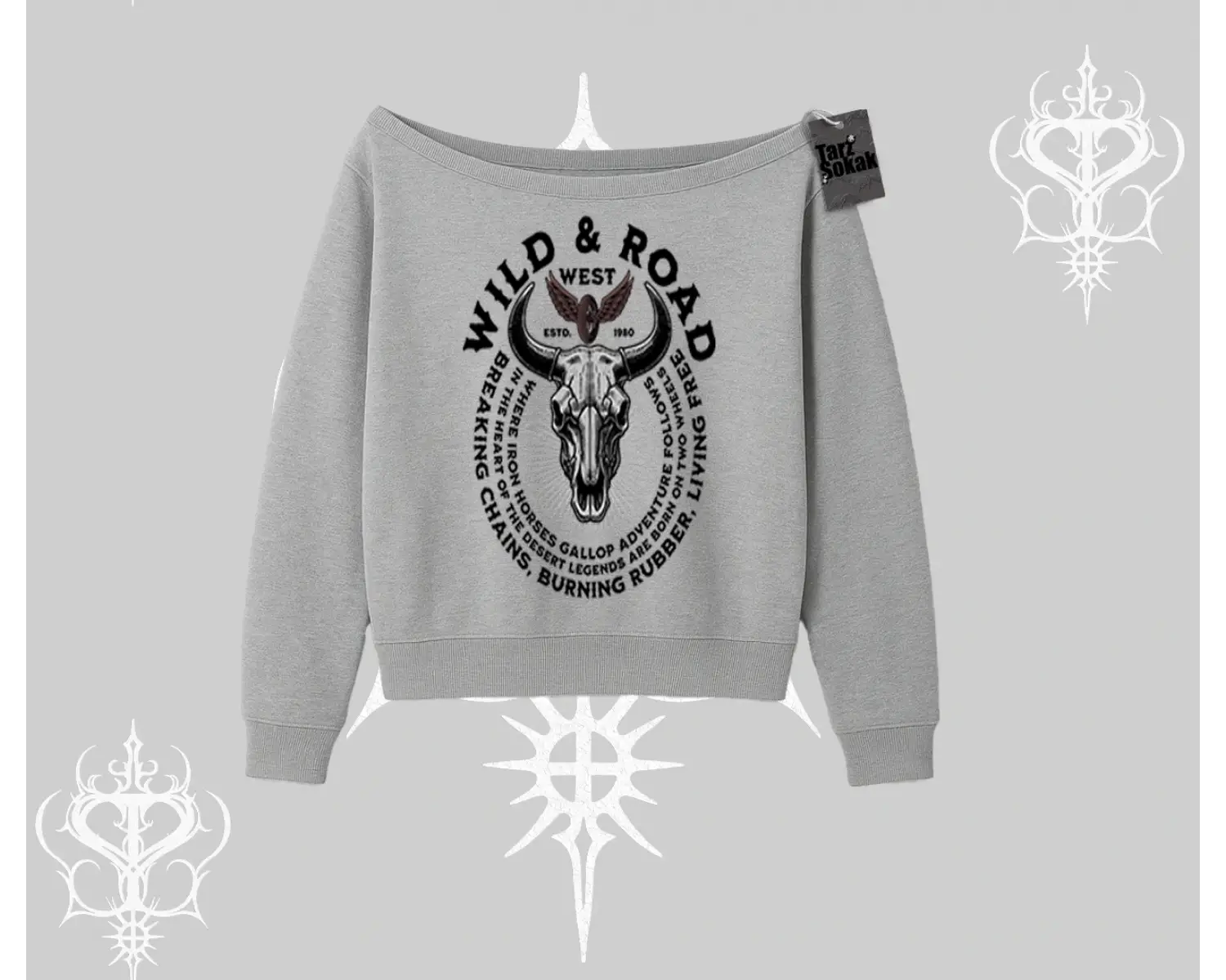 Kayık Yaka Sweatshirt Wild & Road Western Skull Biker Street Culture