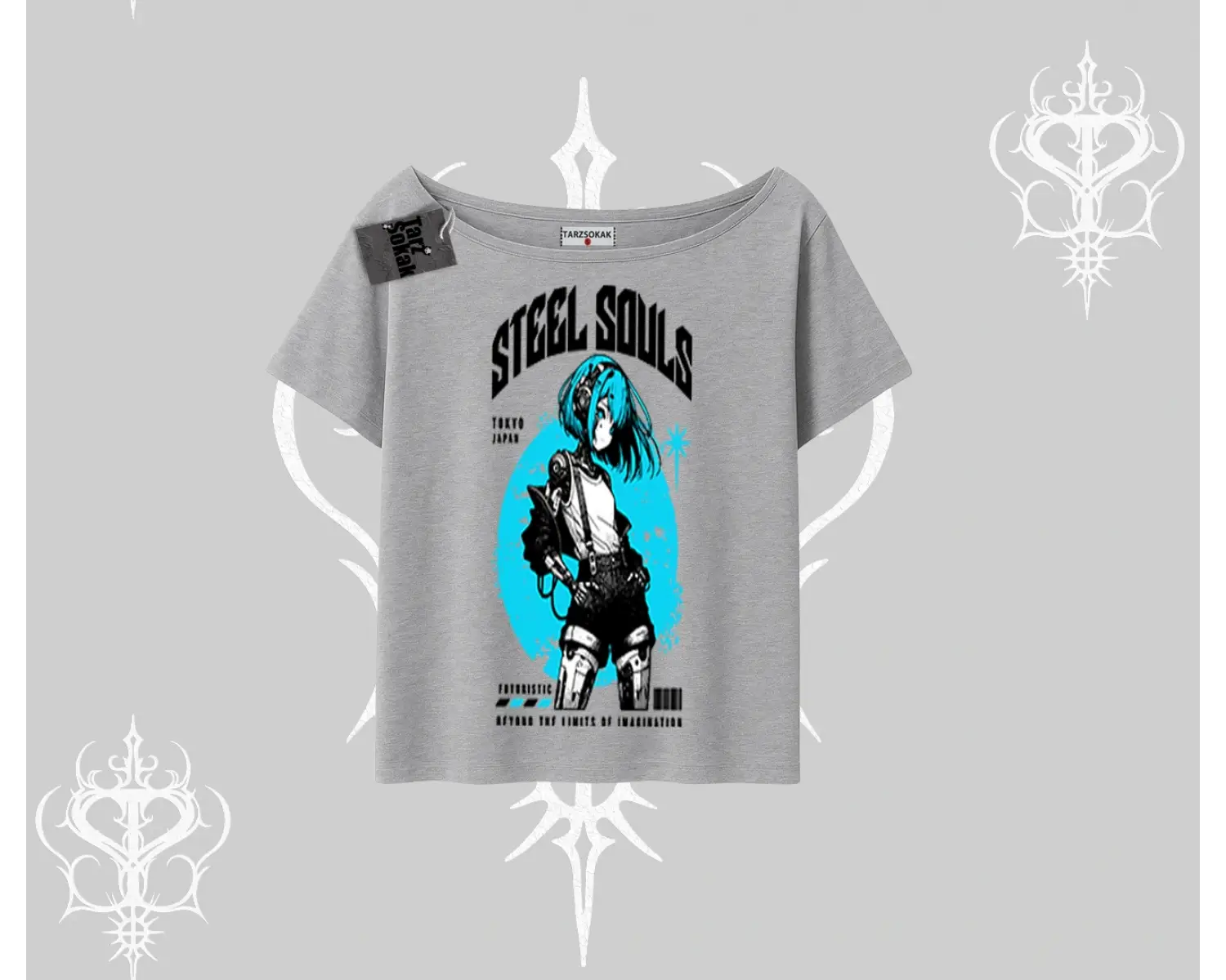 Kayık Yaka Tshirt Anime Cyberpunk Kız Baskılı