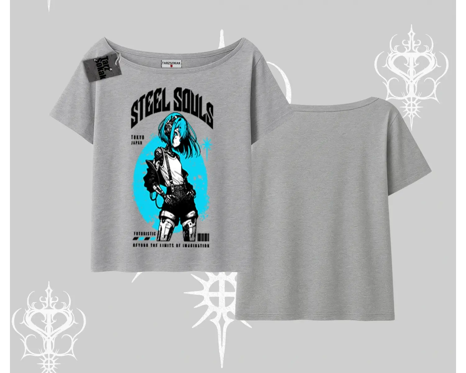 Kayık Yaka Tshirt Anime Cyberpunk Kız Baskılı