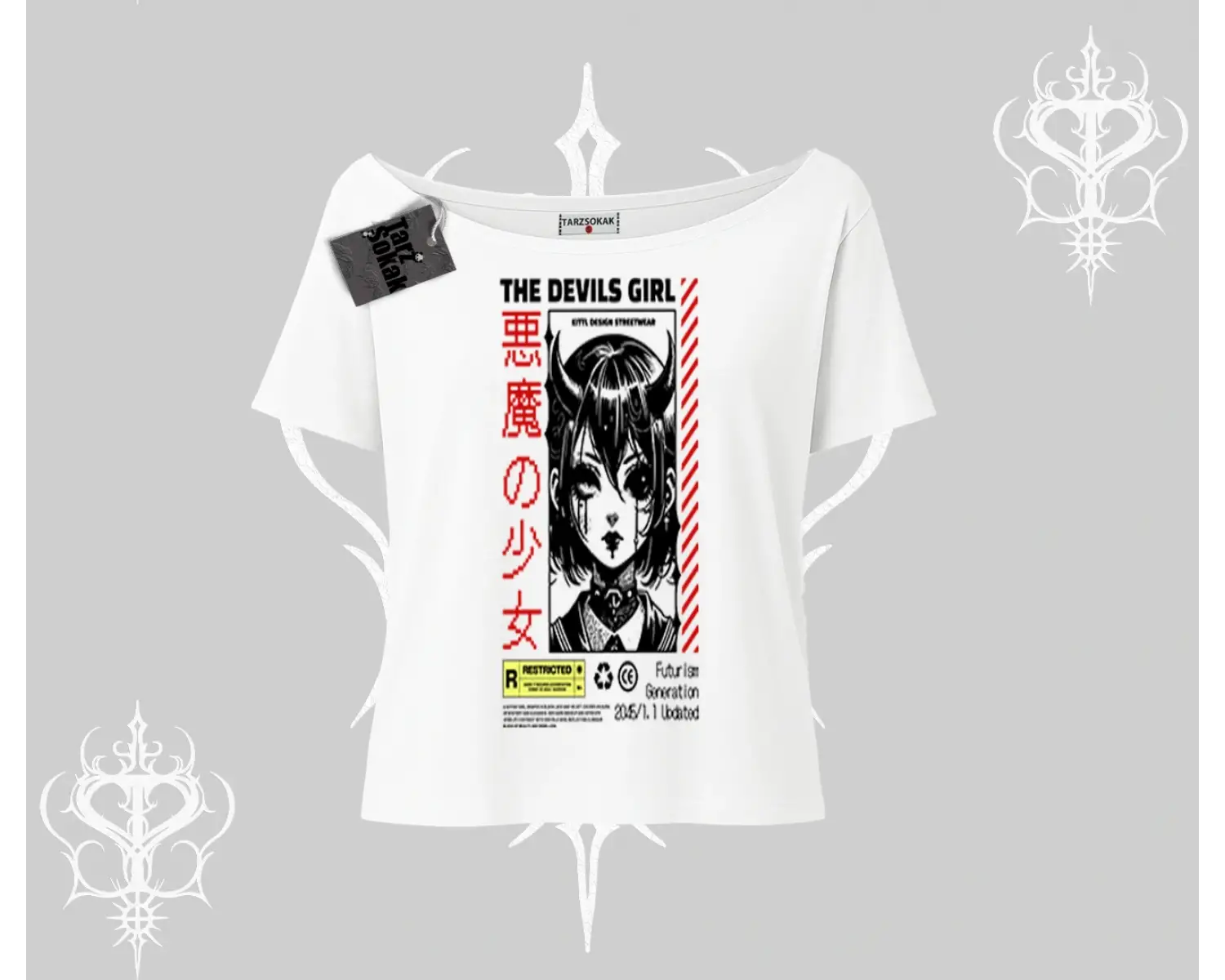 Kayık Yaka Tshirt Anime Devils Girl Japanese Style Baskılı