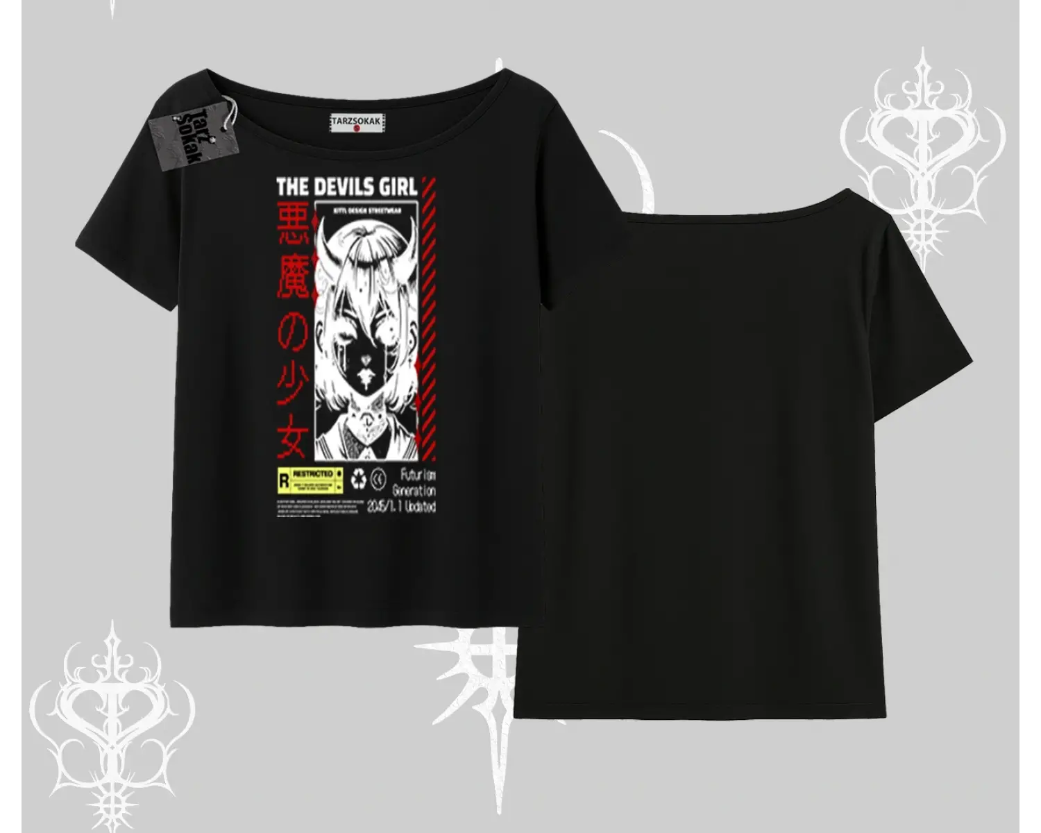 Kayık Yaka Tshirt Anime Devils Girl Japanese Style Baskılı