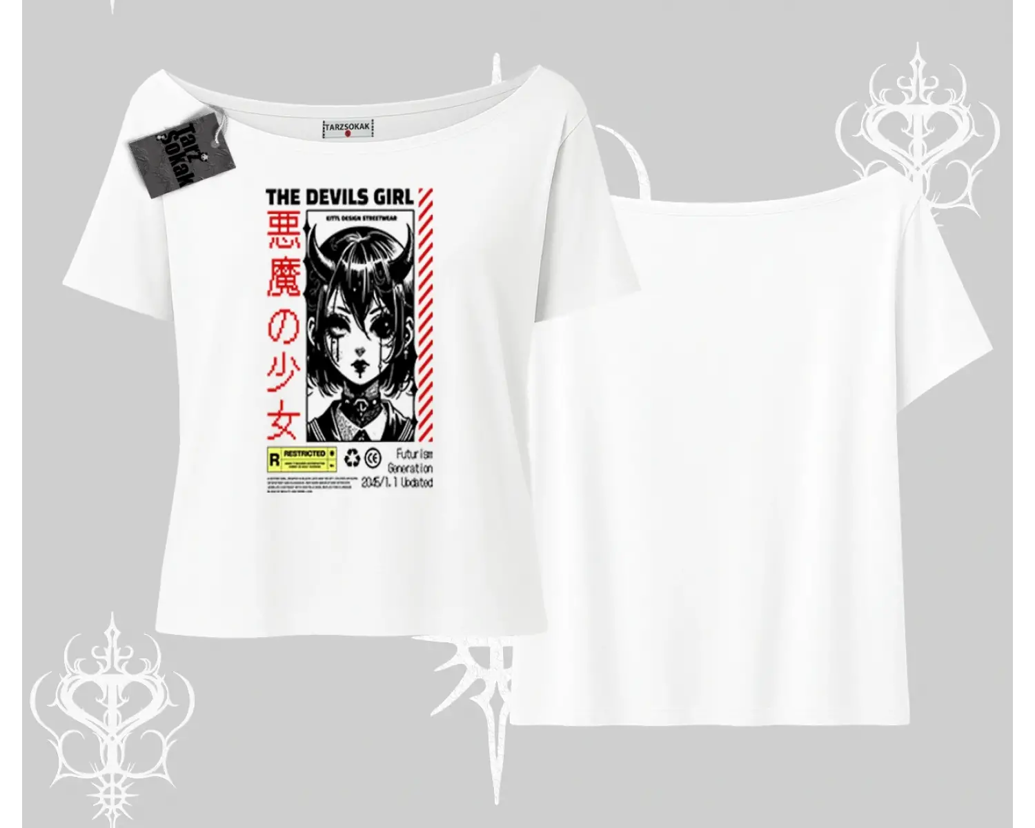 Kayık Yaka Tshirt Anime Devils Girl Japanese Style Baskılı
