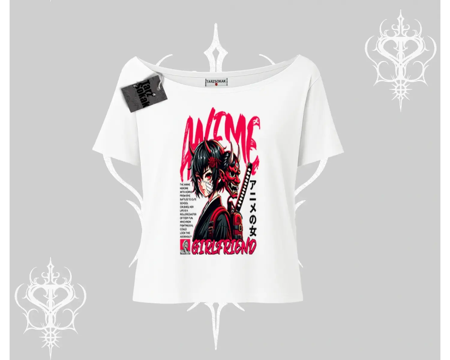 Kayık Yaka Tshirt Anime Girlfriend Kırmızı