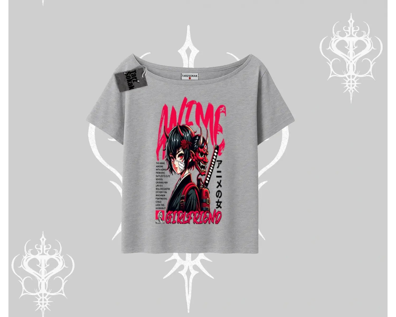 Kayık Yaka Tshirt Anime Girlfriend Kırmızı