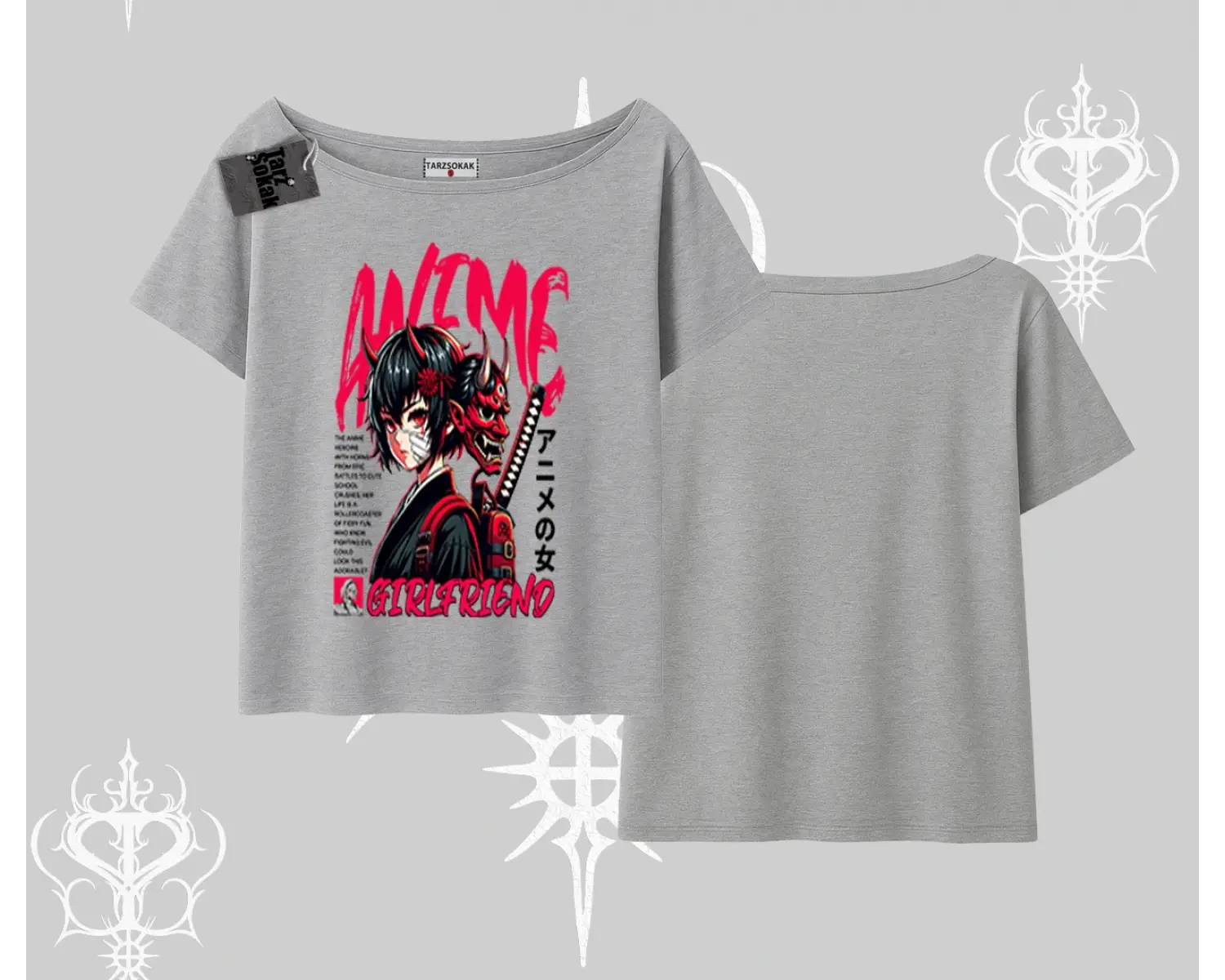 Kayık Yaka Tshirt Anime Girlfriend Kırmızı