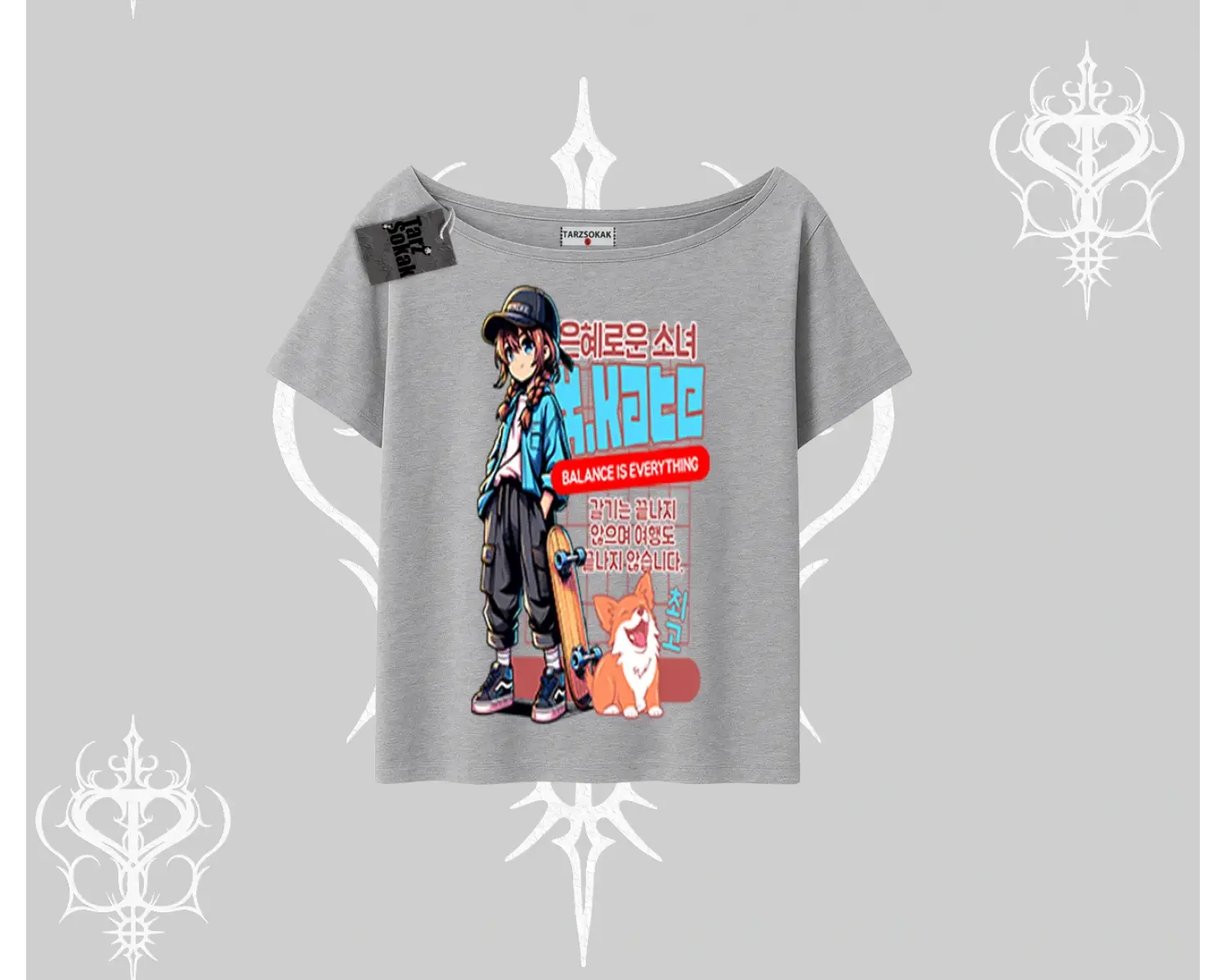 Kayık Yaka Tshirt Anime Hiker Girl Balance Is Everything Baskılı